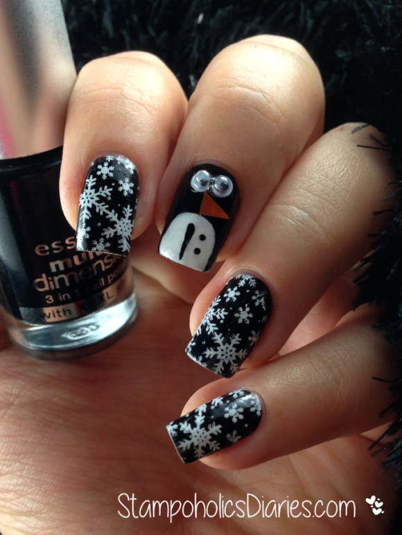 Born Pretty Googly eyes Essence Fatal - Penguin nail design