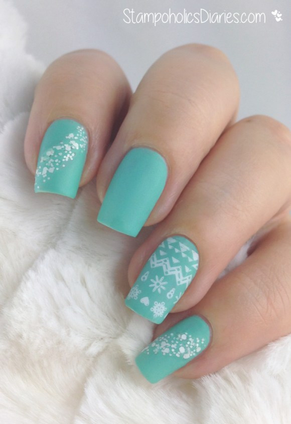StampoholicsDiaries.com Essence Mint & Cream matte & Stamping with Konad Square Image Plate 10