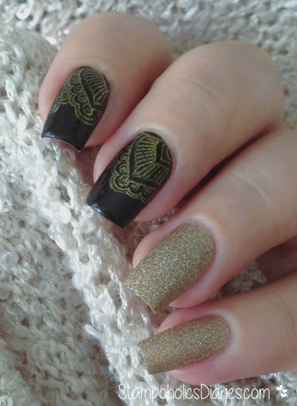 Gold Black Nails with Kiko 819, Accessorize God Dust, BP-L008 StampoholicsDiaries.com