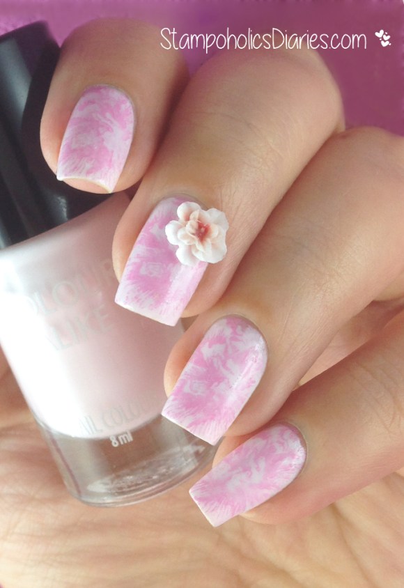 Flower Nails with Colour Alike 521, Konad Pastel Pink, Essence & MJ XI StampoholicsDiaries.com