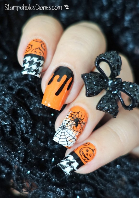 Halloween Nails China Glaze Stoked to be soakes, MoYou Festive Collection 16, Pro Collection 04